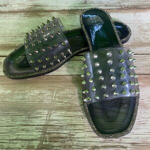 Nicole Miller clear jelly slide sandals with spikes rhinestones womens size 8